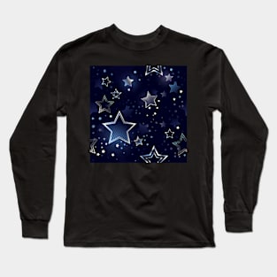 Seamless Background with Silver Stars Long Sleeve T-Shirt